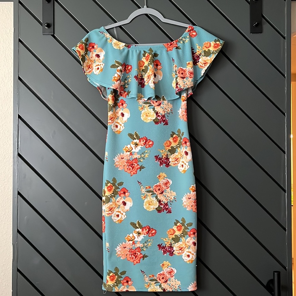 Off Shoulder Ruffle Bodycon Fitted Midi Dress